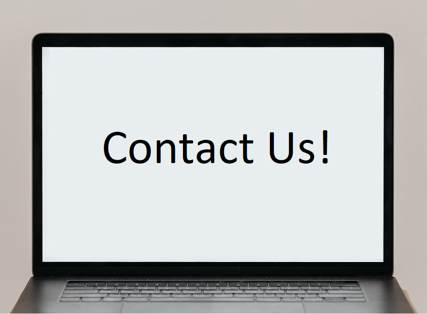 a laptop with the words contact us on it